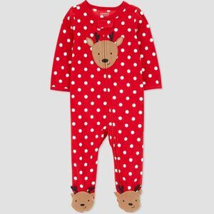 Carter's Just One You Infant Girls Red Polka Dot Reindeer Sleeper Holiday Pajama